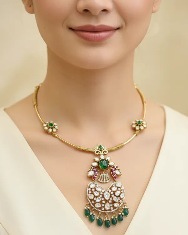 Green_Brass_Necklace_Set_For_Women